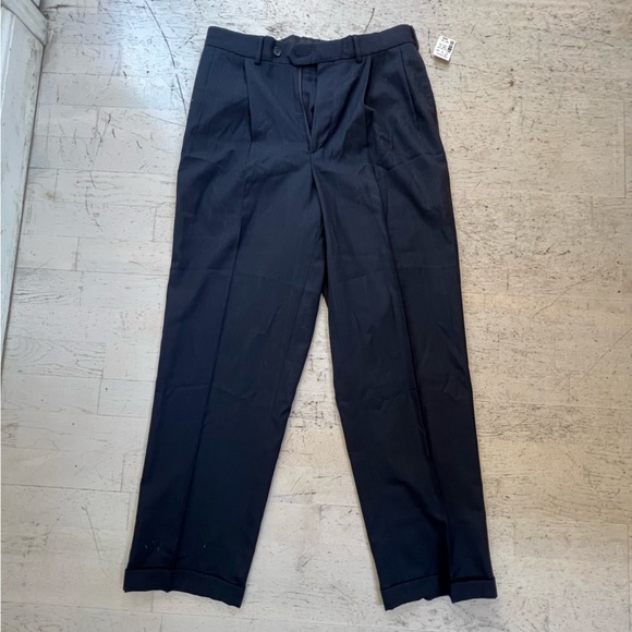 NWT Vintage John Henry Mens Pinstripe Herringbone Grey Blue Wool Slacks 33x32